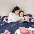 thumbnail image 4 of Castle Fairy Soccer Print Twin Bedding 7-Piece, Pink Ribbon Bow Bedding Comforter Set, Black Navy Blue,Navy Blue Reversible, 4 of 7