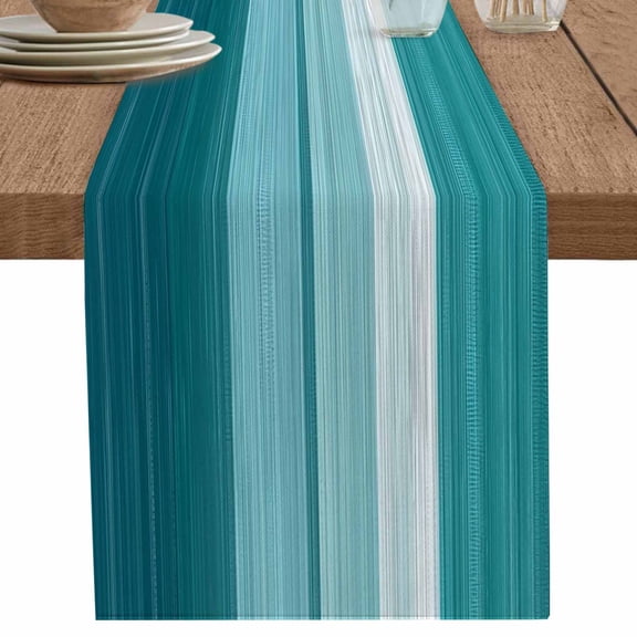 nqOlkjepod Teal Green Ombre Stripes Table Runner 72 Inches Long Farmhouse Dress Scarves, Modern Farmhouse Lines Art Dining Tablerunner for Coffee Table/Kitchen Island/Party Décor, 13" x 72"