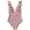 Pink, variant on Women's One-Piece Swimwear with Deep Plunge Neckline, Ruffled Shoulder Accents, Stretch-Fit Design, and Flattering Silhouette for Pool Bathing Suits Pink L