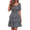 thumbnail image 1 of B91xZ Robes Grande Taille pour Femmes Rondes Décontractées Manches Courtes à Volants Col Rond Taille Élastique Smockée Robe Midi à Volants, F TG, 1 of 2