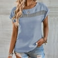thumbnail image 1 of LOVZFMLL Hauts d'Été pour Femmes Mode Col Rond Uni Manches Courtes Patchwork Blouse, 1 of 6