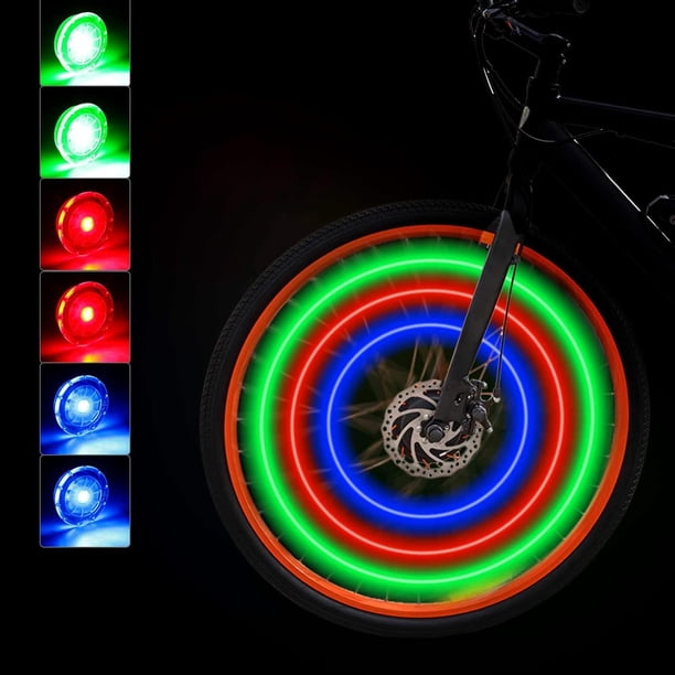 12 luces LED para rueda de bicicleta, resistentes al agua, coloridas, 3 colores