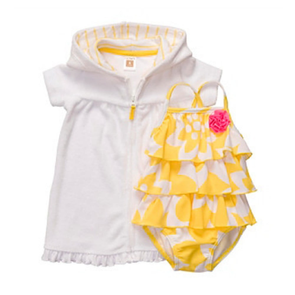 3T NEW Carter's Baby Girl's 2-PC Swim Set Ruffles Swimwear Polka Dot Yellow 18M 