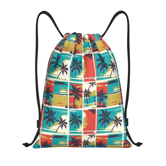 Saiise Colorful Hawaii Palms Pattern Sports Drawstring Backpack - String Swim Gym Bag with Wet Proof Pocket for Women&Men-Medium