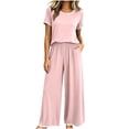 thumbnail image 5 of Zynoxe Plus Size Pajamas Set Women Contrast Trim Short Sleeve Tops and Wide Leg Pants Sleepwear Sets Casual Stretchy Loose Lounge Sets, 5 of 6