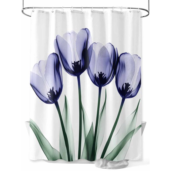 Fsddascl Light Purple Tulip Shower Curtain Set - Extra Long 72" x 96" Washable Bathtub Curtain with 12 Hooks, Farmhouse Elegant Flowers Botanical Waterproof Fabric Stall Shower Curtains for Bathroom