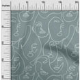 thumbnail image 2 of oneOone Georgette Viscose Dusty Blue Fabric Line Drawing Face Sewing Fabric By The Yard Printed Diy Clothing Sewing Supplies 42 Inch Wide, 2 of 4
