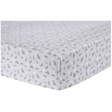 UPC: 0846216064852 | Trend Lab Gray Prairie Pink Gray and White Floral Deluxe 100% Cotton Flannel Fitted Crib Sheet Infant Fully Elasticized