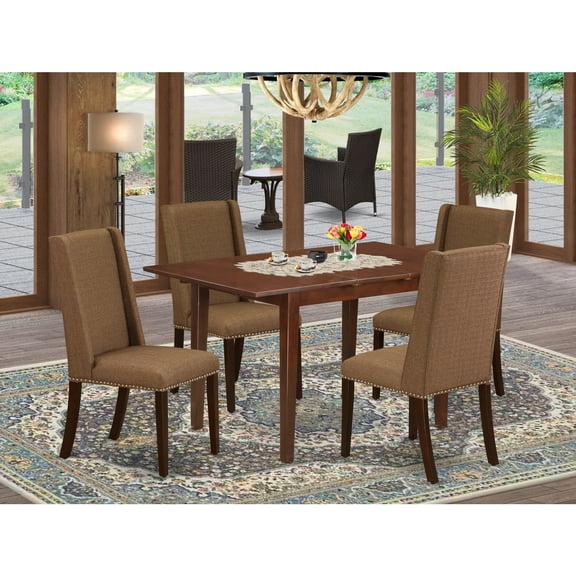 Small Dining Table Set - 5 Piece Kitchen Table with 4 Parsons Chairs - Solid Wood, Mahogany Finish