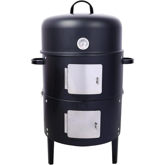 17 inch Vertical Charcoal Smoker, BBQ Grill, Fire Pit, 3-in-1 with Built-in Thermometer, Adjustable Air Vent, Idea for Parties, Backyard, Patio, Camping
