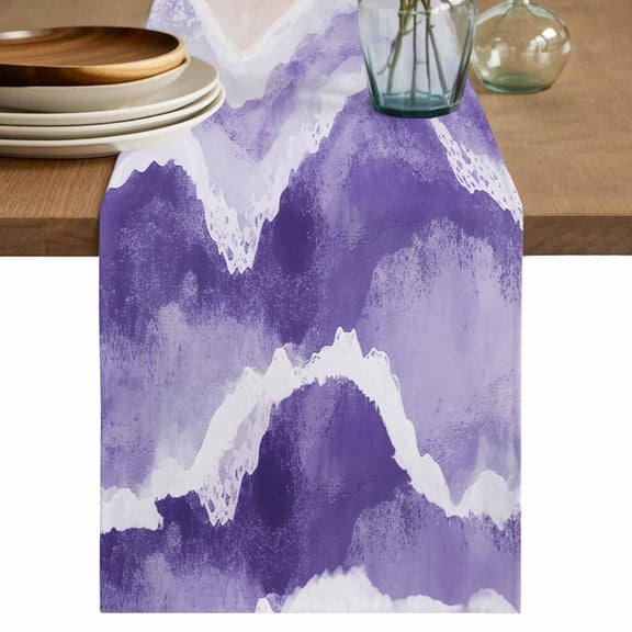Table Runner 36 Inch Long - Boho Purple Ombre Sea Wave Decorative Table Scarf, Ocean Beach Coastal Scene Dining Table Runners for Wedding Party Kitchen Dining Tables
