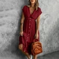 thumbnail image 5 of VKEKIEO Womens Summer Dresses Sun Dress V-Neck Short Sleeve Solid Red XL, 5 of 9