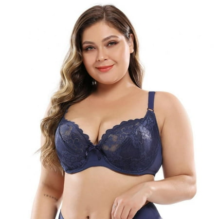 

Women s Full Coverage Floral All-Over Lace Bra Plus Size Underwire Support Lightly Padded Push Up Bra