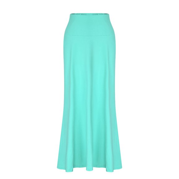 ZToonmas Women's High Waist Fold Over Maxi Skirt Casual Stretchy Bodycon Long Skirt for Loungewear and Everyday Wear