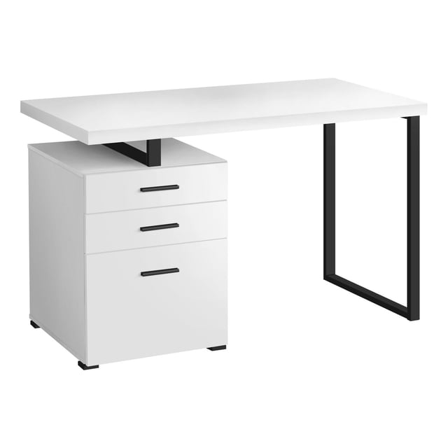 Monarch Specialties Computer Desk, Home Office, Laptop, Left, Right Set-up, Storage Drawers, 48"l, Work, Metal, Laminate, White, Black, Contemporary, Modern