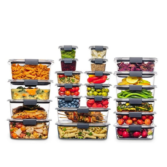 Rubbermaid Brilliance Plastic Food Storage Containers, BPA-Free, Leak Proof, Clear, Assorted Sizes, 22 Pack
