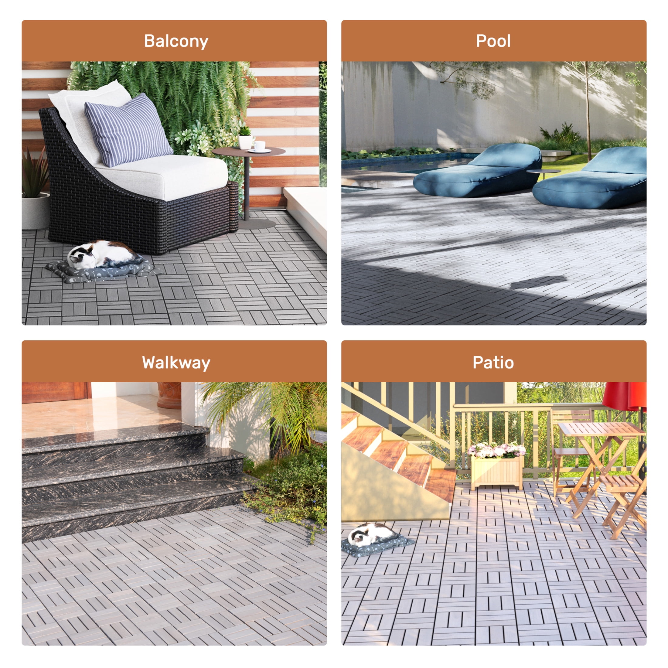 Noble House 12" Checker Acacia Wood Interlocking Deck Tiles, All-Weather Hardwood Patio Flooring, Light Gray, 30 PCS