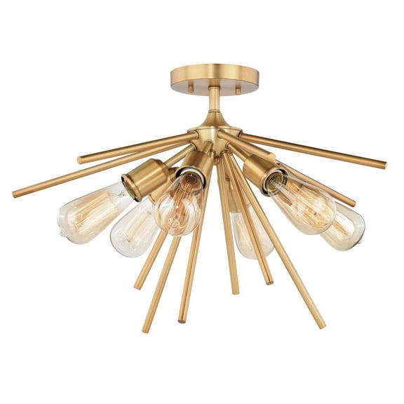 Sputnik Ceiling Light Brass Semi Flush Mount MidCentury Modern 6 Bulb Fixture