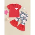 thumbnail image 4 of Baby Girl 2Pcs Baseball Outfits Short Sleeve Heart Print Tops + Flare Pants Set Toddler Clothes, 4 of 10