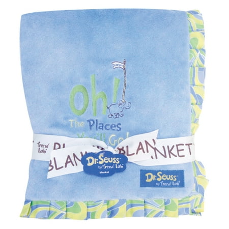 Dr. Seuss Oh, The Places You'll Go! Blue Ruffled Velour Baby Blanket