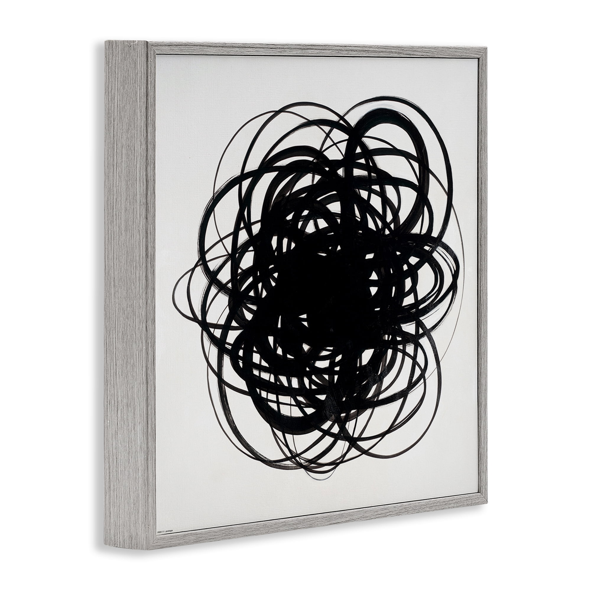 Stupell Industries Black Chaotic Scribble Abstract Painting Gray Framed Art Print Wall Art, 12 x 12