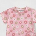 thumbnail image 4 of HCNTES Toddler Girl Outfit Floral Print Ruffle Short Sleeve Tee T Shirts Tops and Shorts 2 Piece Set 6M 12M 18M 24M 2T 3T 4T Toddler Baby Girls Summer Outfits, 4 of 5