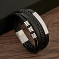 thumbnail image 1 of Pulsera de acero inoxidable para hombre con hebilla magnética de cuero tejido cepillado, 1 of 5