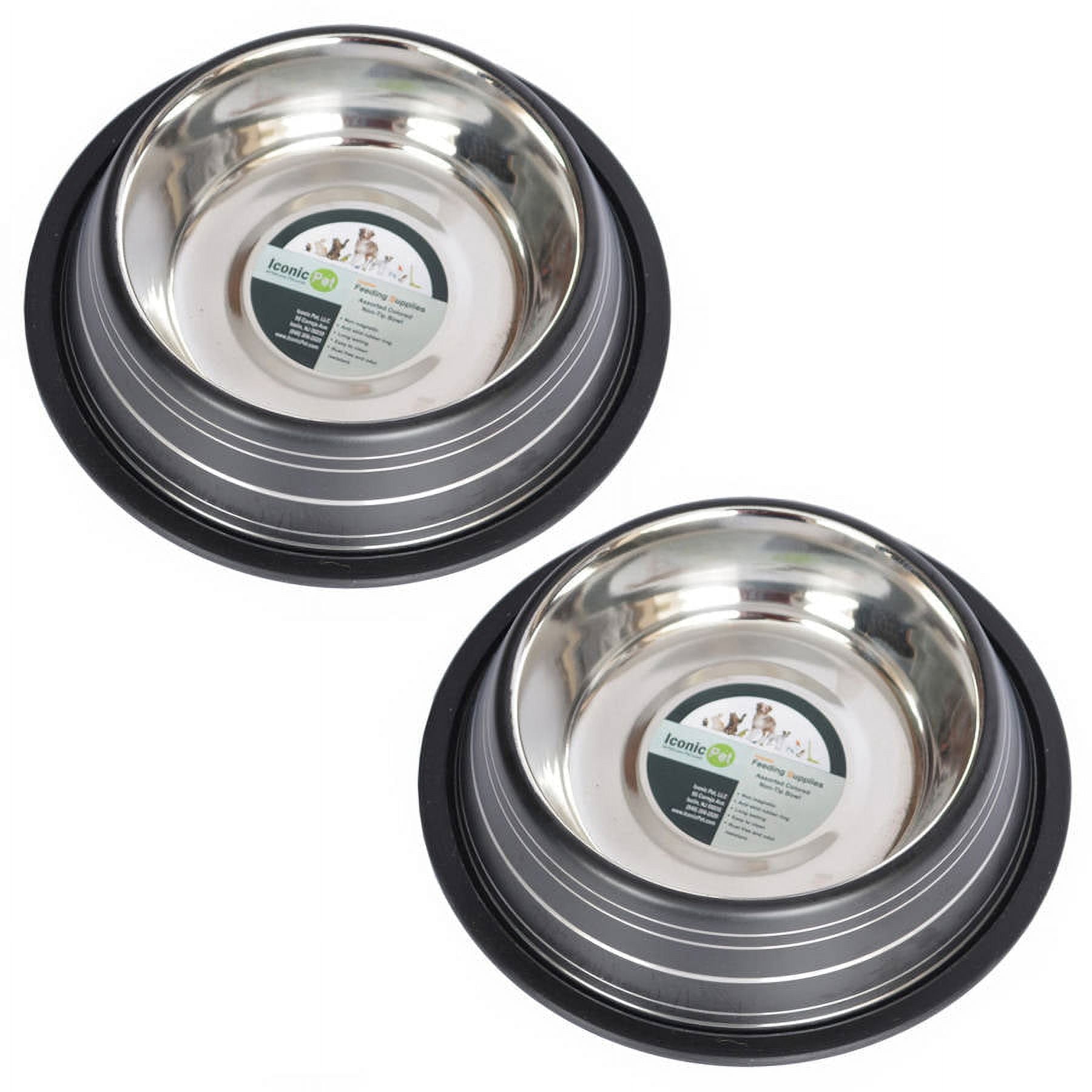 Iconic Pet 2-Pack Color Splash Stripe Non-Skid Pet Bowl, For Dog or Cat, Black, 8 Oz, 1 Cup