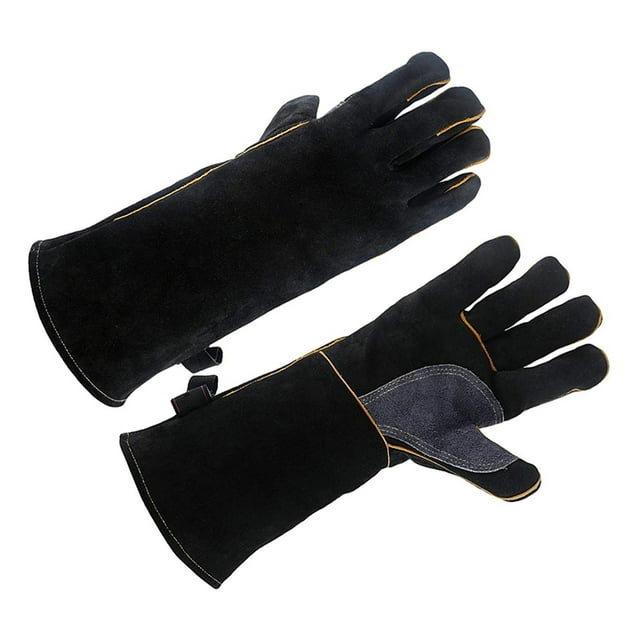 Gants de Soudure en Cuir; Gants Résistants au Feu pour Cheminée Poêle Four Grill Barbecue, Excellent Choix