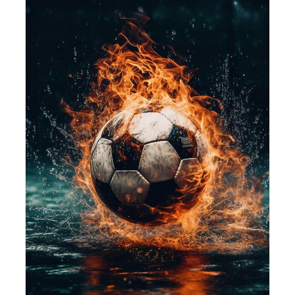 Paint by Numbers Kit for Adults -Flame Football (3) - on Canvas with Brushes Acrylic Pigment DIY Oil Painting for Home Wall Decor (40x50cm/16x20 inch)-