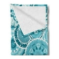 thumbnail image 2 of Aqua Soft Flannel Fleece Throw Blanket, Hippie Floral Leaves Mandala Rounds Traditional Elements Print, Cozy Plush for Indoor and Outdoor Use, 50" x 70", Turquoise Teal White, by Ambesonne, 2 of 5