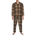 thumbnail image 3 of Naloa khaki coffee plaid Men’s Pajamas Set - Long Sleeve Button Down Sleep Shirt and Pajama Bottoms Sleepwear Set-X-Large, 3 of 7