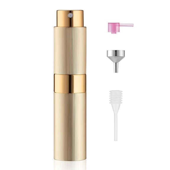 ACDANC 8Ml Perfume Travel Refillable Bottle,Small Cologne Atomizer Spray | Ribbed Exterior,Empty Twist Sprayer,Mini Size Refill Decanter,Leak Proof Fragrance Container,Men,Portable,Tsa,Gold