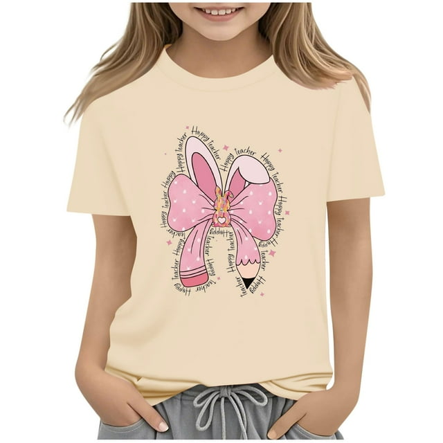 hengsof T-Shirt à Manches Courtes pour Enfants de Pâques à la Rentrée, Col Rond Décontracté de Printemps, Chandail Confortable et Élégant Adapté aux Âges de 2 à 14