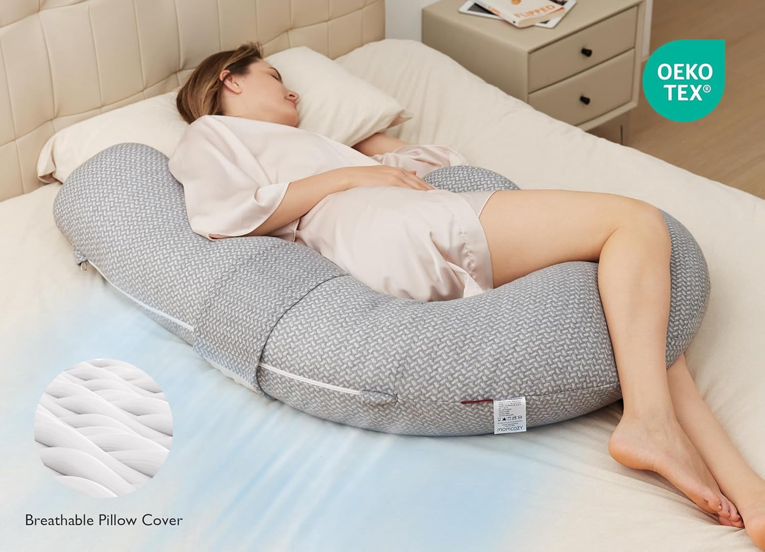Pregnancy Pillow,Original F Shaped Maternity Pillow for Pregnant Women with Adjustable Wedge Pillow, Full Body Support Pregnancy Pillows for Side Sleeping with Velvet Cover, Light Grey