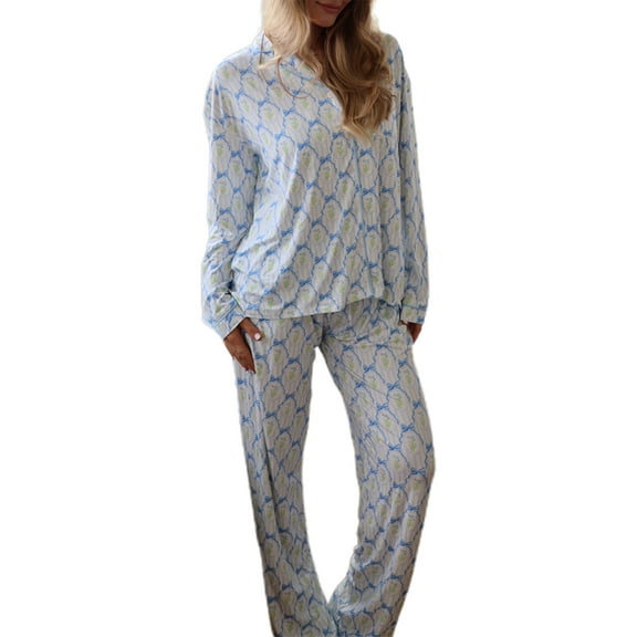 Michellecmm Women's 2 Piece Lounge Set Long Sleeve Plaid/Floral Print Shirt Pants Sleepwear Sets