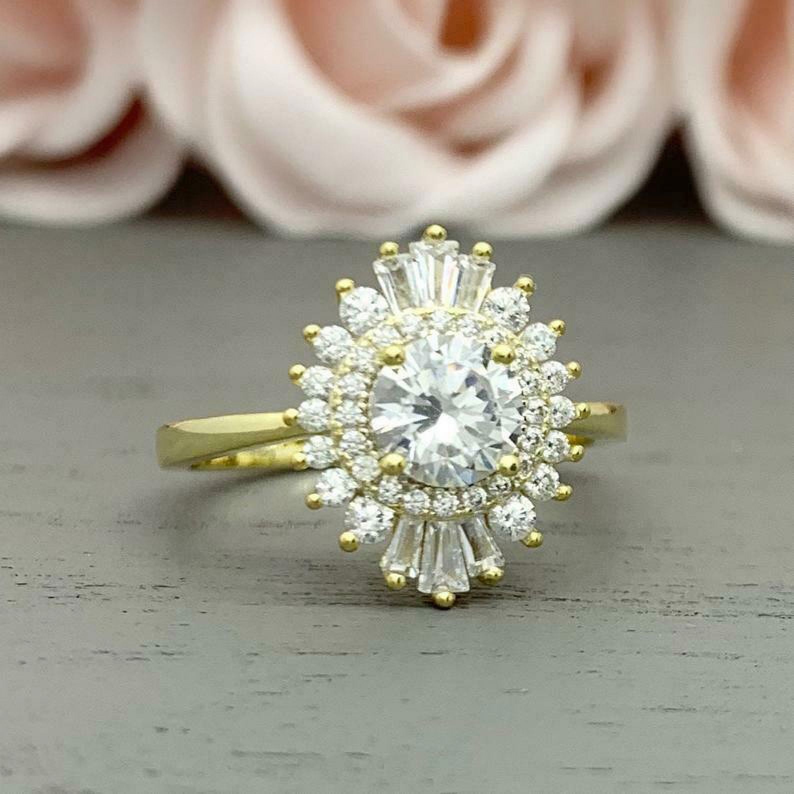 HeartsAndYou 2.1ct Engagement Ring for Women Round Cut Moissanite Ballerina Sunburst 18k Yellow Gold over Silver