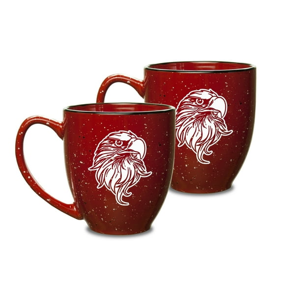 Eagles Head Deep Etched  15 oz Red Bistro Mug - Set of 2