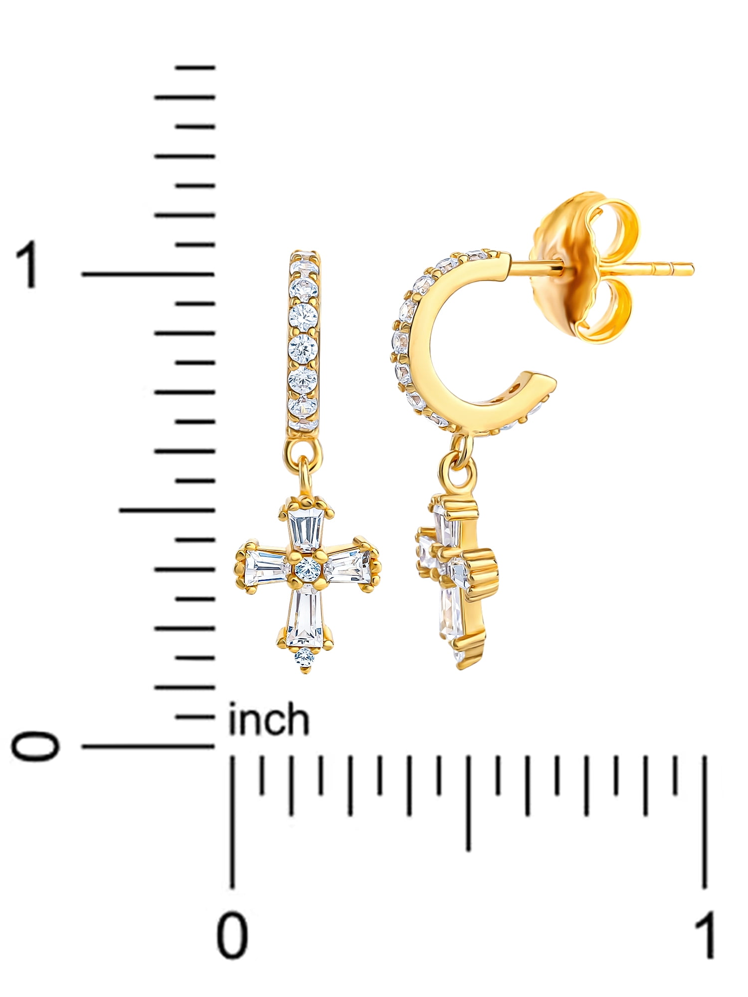 JS Jessica Simpson Women’s Sterling Silver 14KT Gold Plated Cubic Zirconia Cross Drop Earring