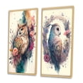 thumbnail image 3 of Designart "Adorable Owls Among Flowers II" Owl Framed Wall Art Set Of 2 - Multicolor Animals Framed Canvas Set For Living Room Decor, 3 of 6