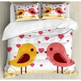 thumbnail image 1 of Kissing Duvet Cover Set Queen Size, Valentine Days Themed Cartoon Animated Little Heart Shape Birds Demonstration, Decorative 3 Piece Bedding Set with 2 Pillow Shams, White Multicolor, by Ambesonne, 1 of 3