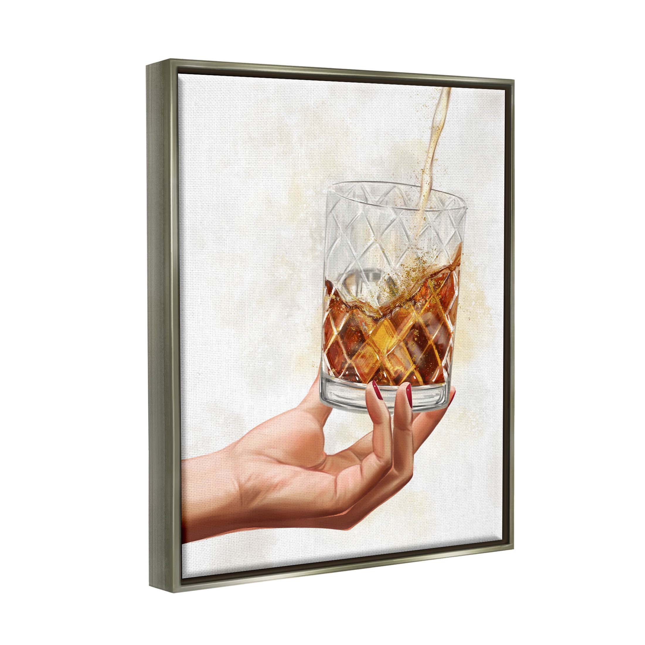 Stupell Industries Pouring Liqueur Glass Beverage Graphic Art Luster Gray Floating Framed Canvas Print Wall Art, Design by Ziwei Li