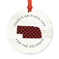 thumbnail image 1 of US State Round Metal Christmas Ornament, Red Plaid on Light Rustic Wood, Nebraska, Includes Ribbon and Gift Bag, 1 of 2