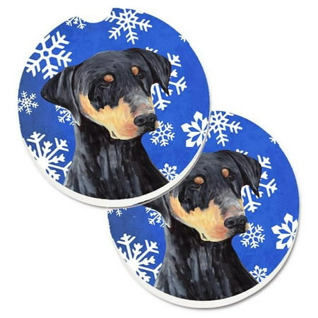 

Doberman Winter Snowflakes Holiday Set of 2 Cup Holder Car Coaster