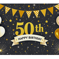 thumbnail image 4 of Glamorous Gold 50th Birthday Banner with Balloons Stars and Sparkles Backdrop Decor for Birthday Party Photography Props Celebration Decorations, 4 of 8