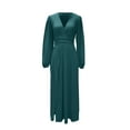 thumbnail image 4 of CIENVNSTG Women Dresses Long Sleeves V Neck Bridesmaid Dresses Wedding Side Slit Flowy Chiffon Evening Formal Dresses Sexy Beach Dress Dark Green 3XL, 4 of 5
