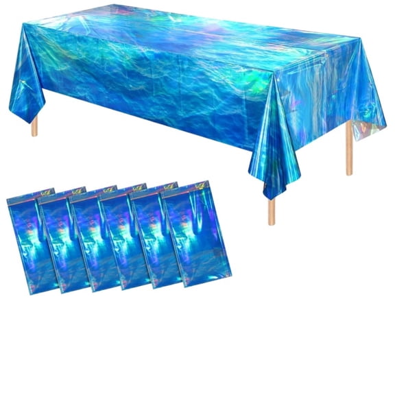 4 Pcs Iridescent Waves Plastic Tablecloths, 54"x108" Ocean Blue Rectangle Disposable Covers for Under the Sea Beach Surf Pool Party Birthday Decor