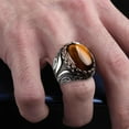 thumbnail image 5 of Mens Steel Gold Natural Oval Tiger Eye Stone Ring Men E4I0 7-15 Size J5Q0 G1T1, 5 of 9