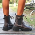 thumbnail image 6 of Lovzfmll Ankle Boots for Women, Chunky Military Boots Chunky Leather, Low Heel Lace Up Buckle Round Toe Fall Booties Motorcycle Brown Boots, 6 of 9
