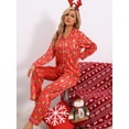 thumbnail image 3 of INSPIRAR CHIC Navidad Satén Manga Larga Botón Abajo Tops con Pantalones Estampado de Árbol Fiesta Familiar Conjuntos de Pijamas [Mujeres] L Rojo, 3 of 5